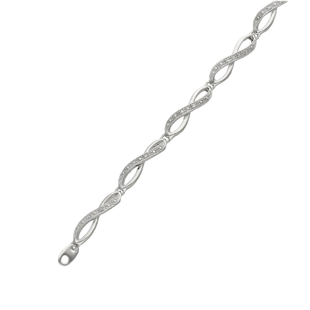 Ladies 9ct White Gold Diamond Set Bracelet - 7.5" - 5.4g