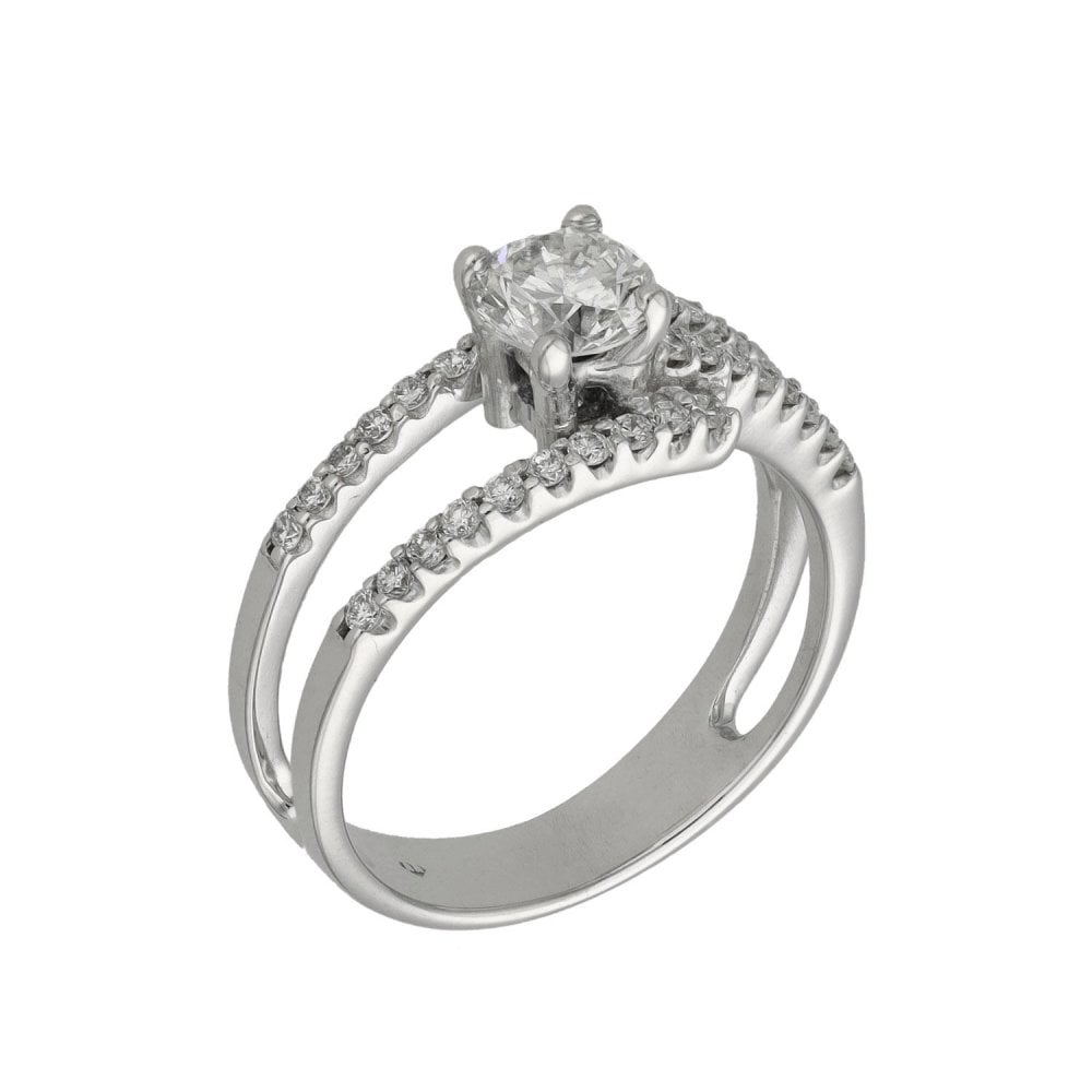 Ladies 18ct White Gold Diamond Ring - Size J - 0.88ct