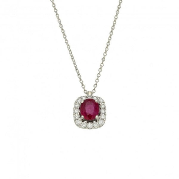 Ladies 18ct White Gold Diamond & Ruby Pendant & Chain