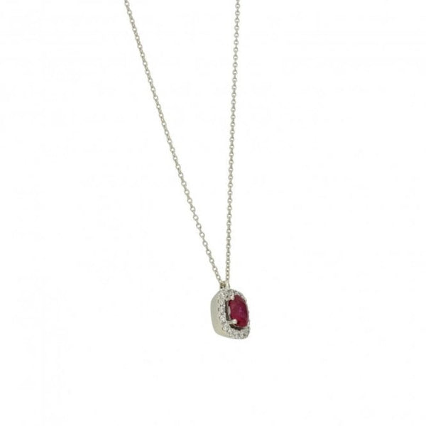 Ladies 18ct White Gold Diamond & Ruby Pendant & Chain