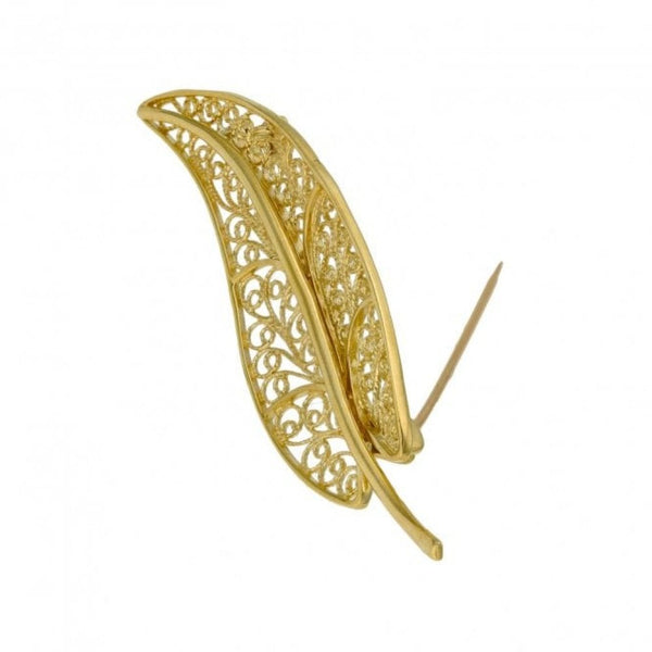 Ladies 9ct Yellow Gold Filigree Leaf Brooch - 3.1g