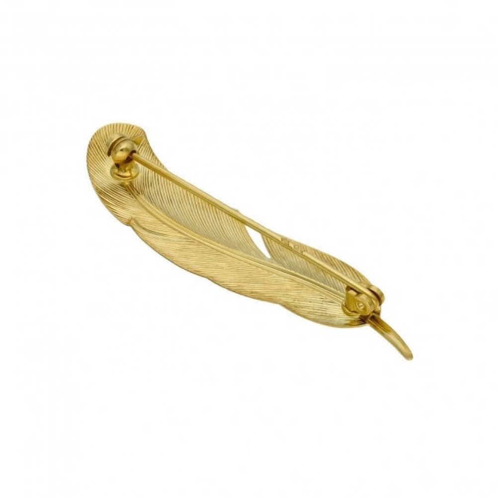 Ladies 9ct Yellow Gold Feather Brooch - 1.5g