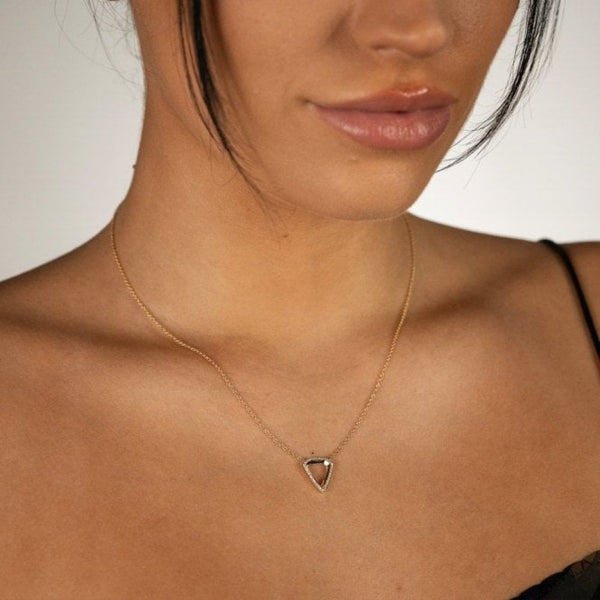Ladies 9ct Yellow Gold Triangle Diamond Set Necklace - 18" - 16"