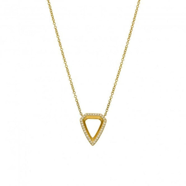 Ladies 9ct Yellow Gold Triangle Diamond Set Necklace - 18" - 16"