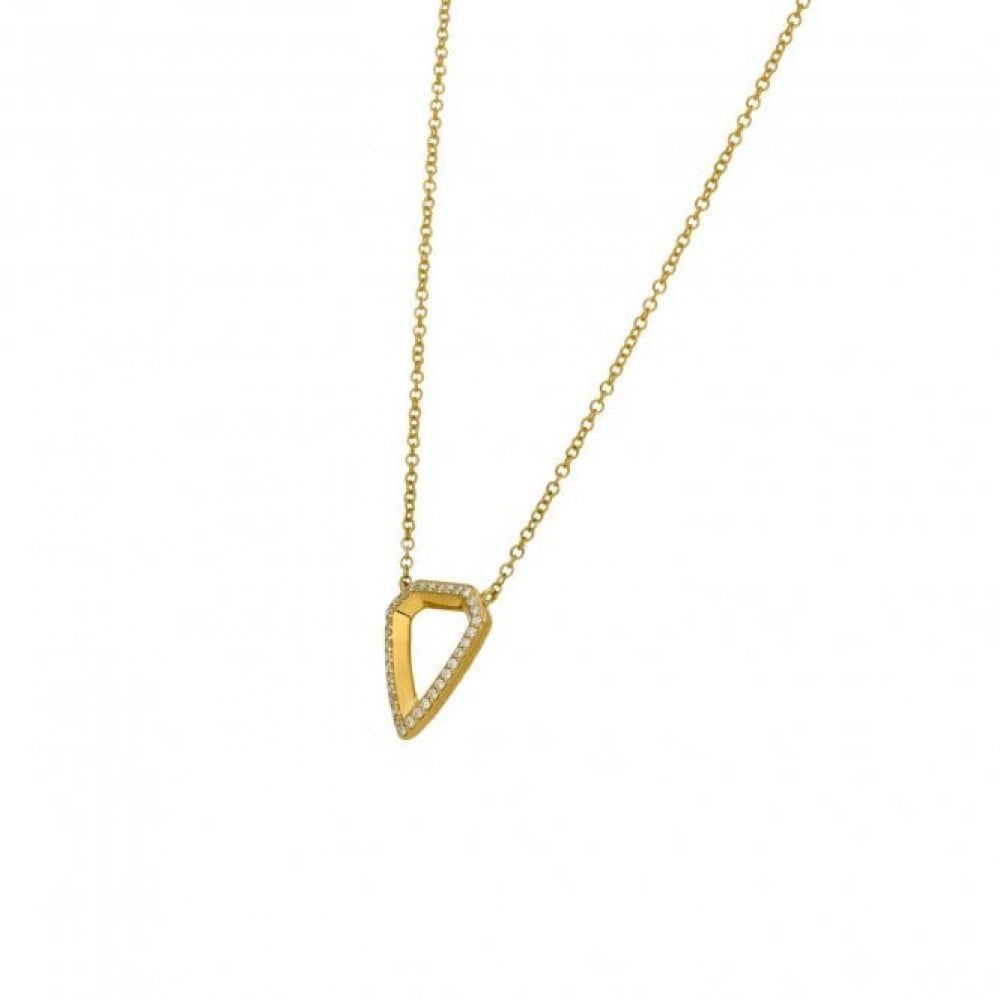 Ladies 9ct Yellow Gold Triangle Diamond Set Necklace - 18" - 16"