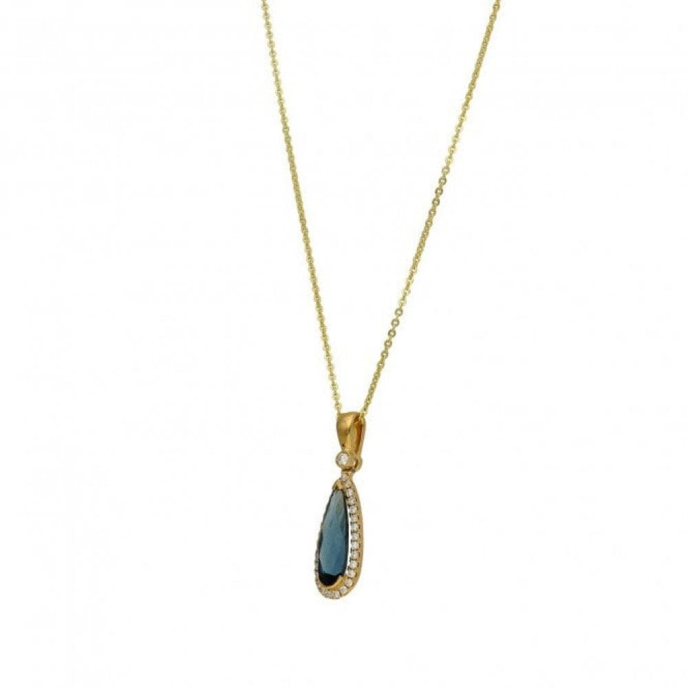 Ladies 9ct Gold Diamond & London Blue Topaz Pendant & Chain
