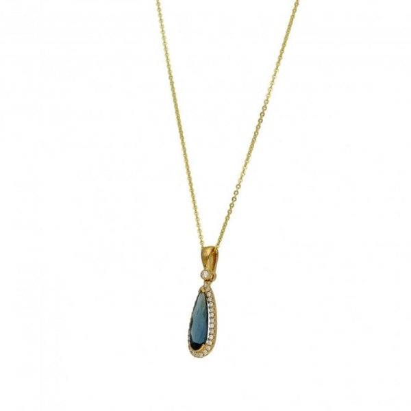 Ladies 9ct Gold Diamond & London Blue Topaz Pendant & Chain