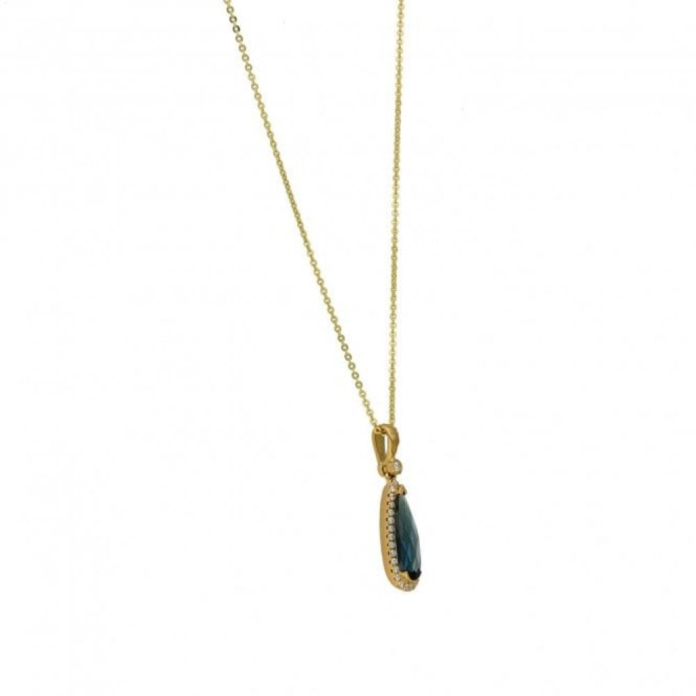 Ladies 9ct Gold Diamond & London Blue Topaz Pendant & Chain