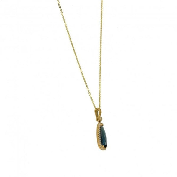 Ladies 9ct Gold Diamond & London Blue Topaz Pendant & Chain