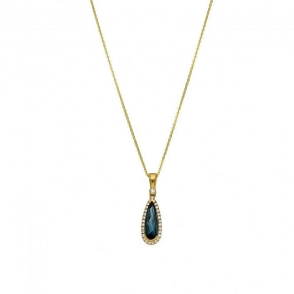 Ladies 9ct Gold Diamond & London Blue Topaz Pendant & Chain