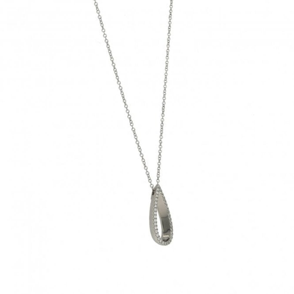 Ladies 9ct White Gold Diamond Set Tear Drop Pendant & Chain