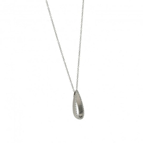 Ladies 9ct White Gold Diamond Set Tear Drop Pendant & Chain