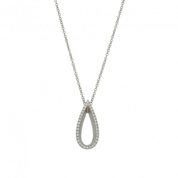 Ladies 9ct White Gold Diamond Set Tear Drop Pendant & Chain