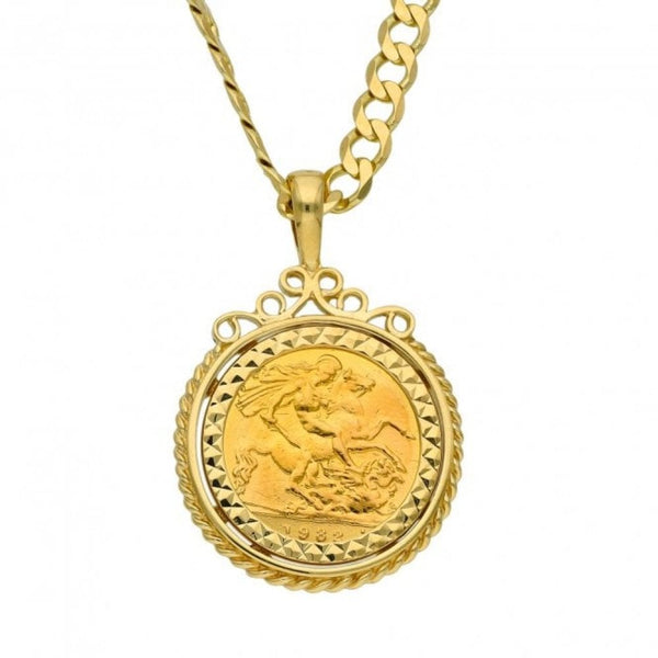 1982 Yellow Gold Half Sovereign Coin Pendant & 18" Chain - 17g