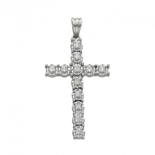 14ct White Gold Diamond Cross Pendant - 3.8g