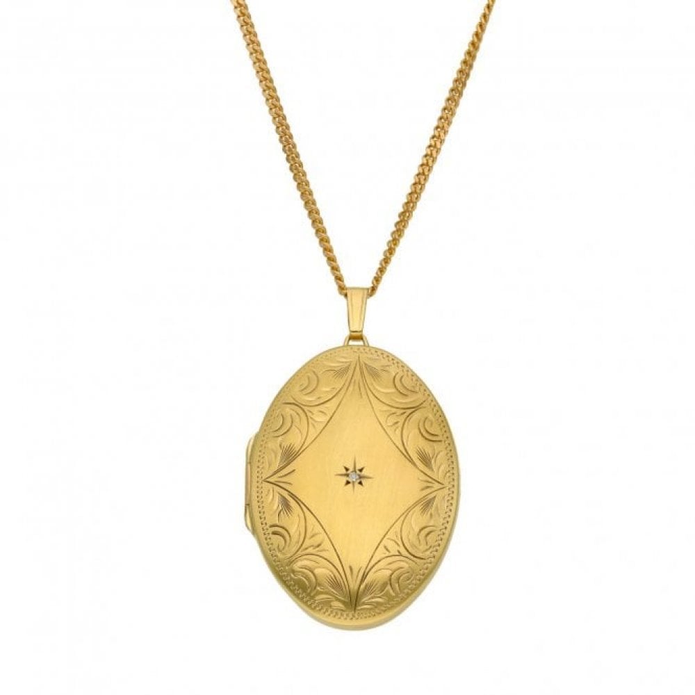 9ct Yellow Gold Diamond Set Oval Locket & 24" Chain - 15.2g