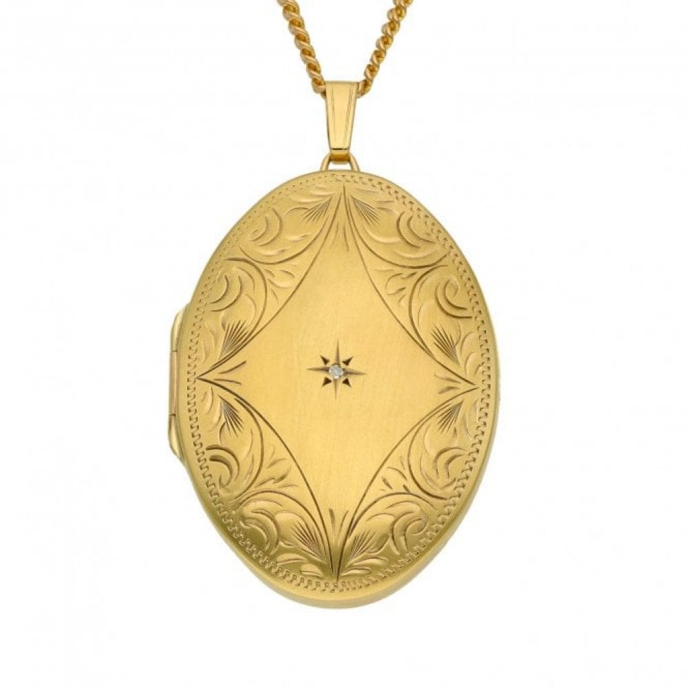 9ct Yellow Gold Diamond Set Oval Locket & 24" Chain - 15.2g