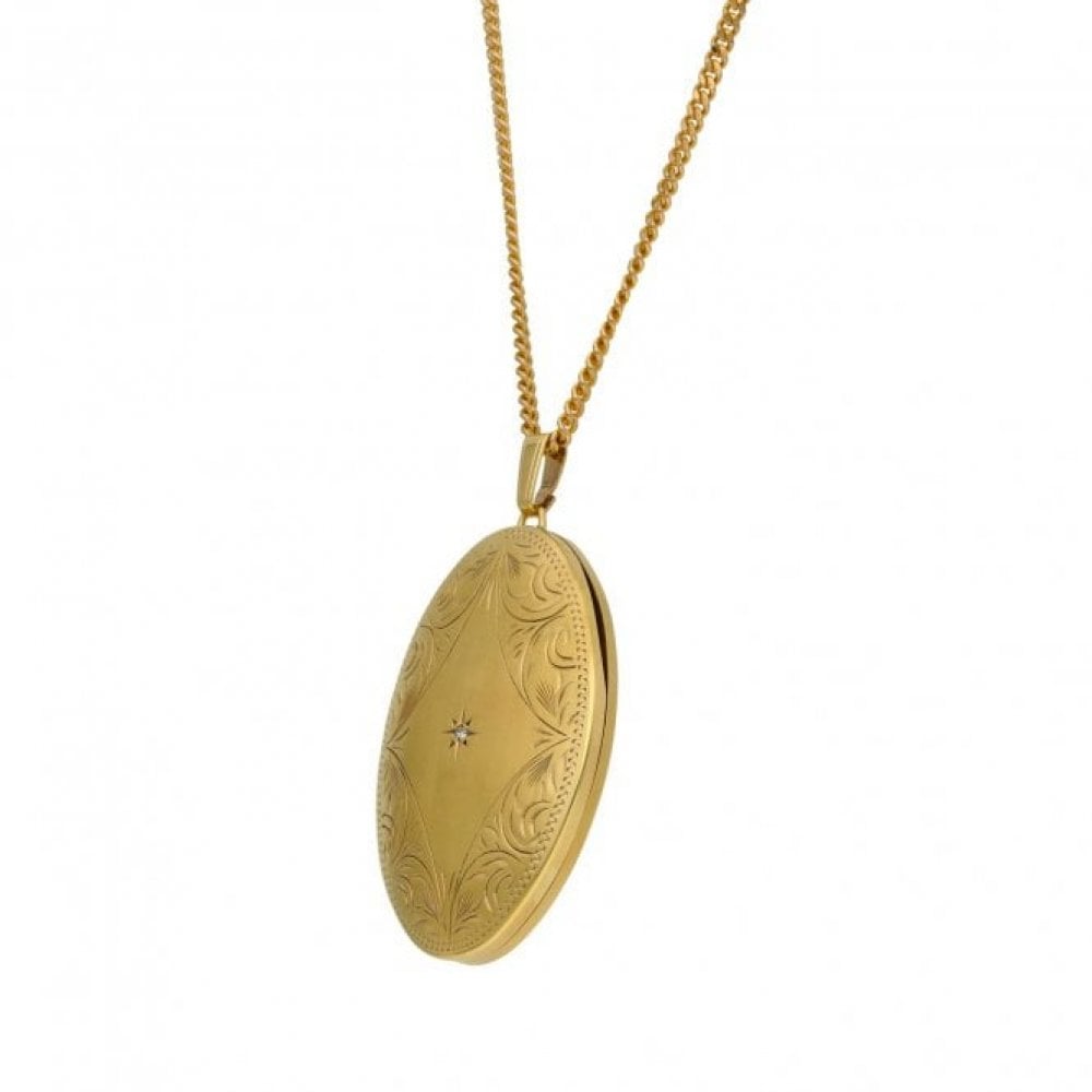 9ct Yellow Gold Diamond Set Oval Locket & 24" Chain - 15.2g