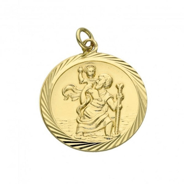 9ct Yellow Gold Round St. Christopher Medal Pendant - 3.6g