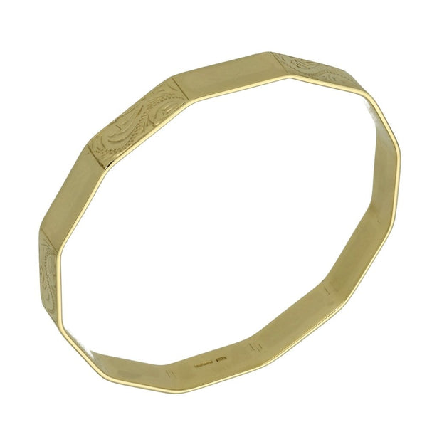 9ct Yellow Gold Plain & Patterned Bangle - 23.0g