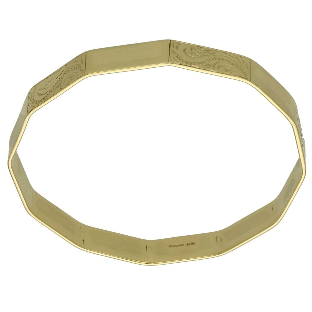 9ct Yellow Gold Plain & Patterned Bangle - 23.0g