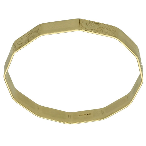 9ct Yellow Gold Plain & Patterned Bangle - 23.0g