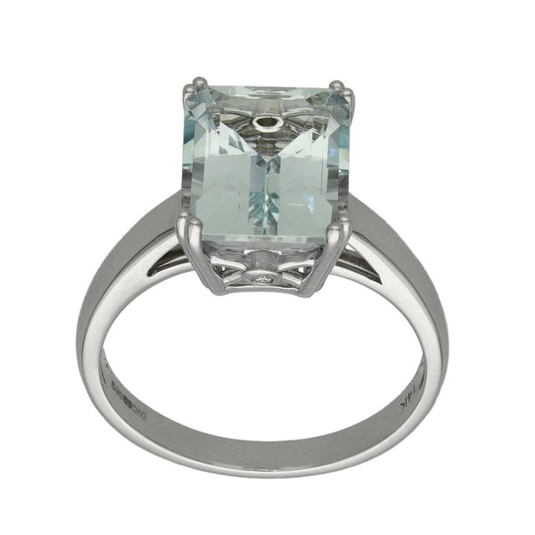 Ladies 14ct White Gold Aquamarine Dress Ring - Size P