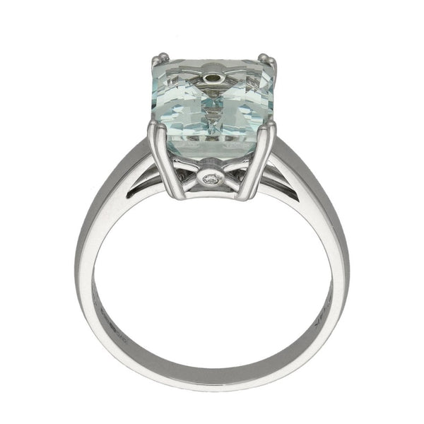 Ladies 14ct White Gold Aquamarine Dress Ring - Size P