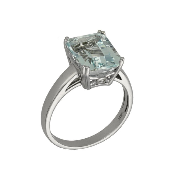 Ladies 14ct White Gold Aquamarine Dress Ring - Size P