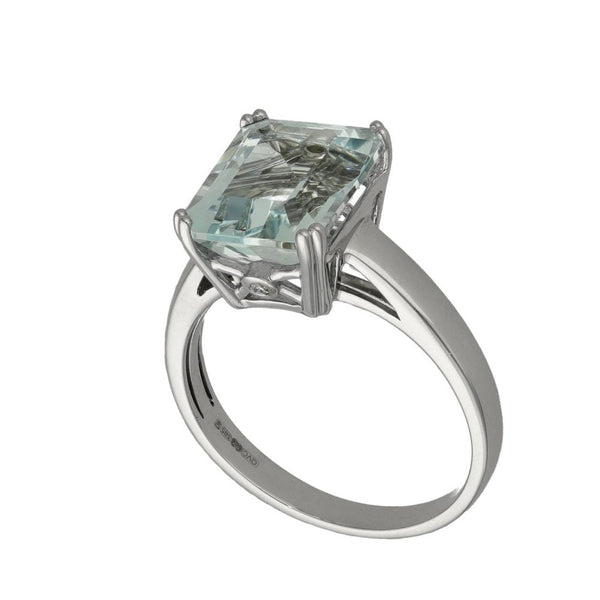 Ladies 14ct White Gold Aquamarine Dress Ring - Size P