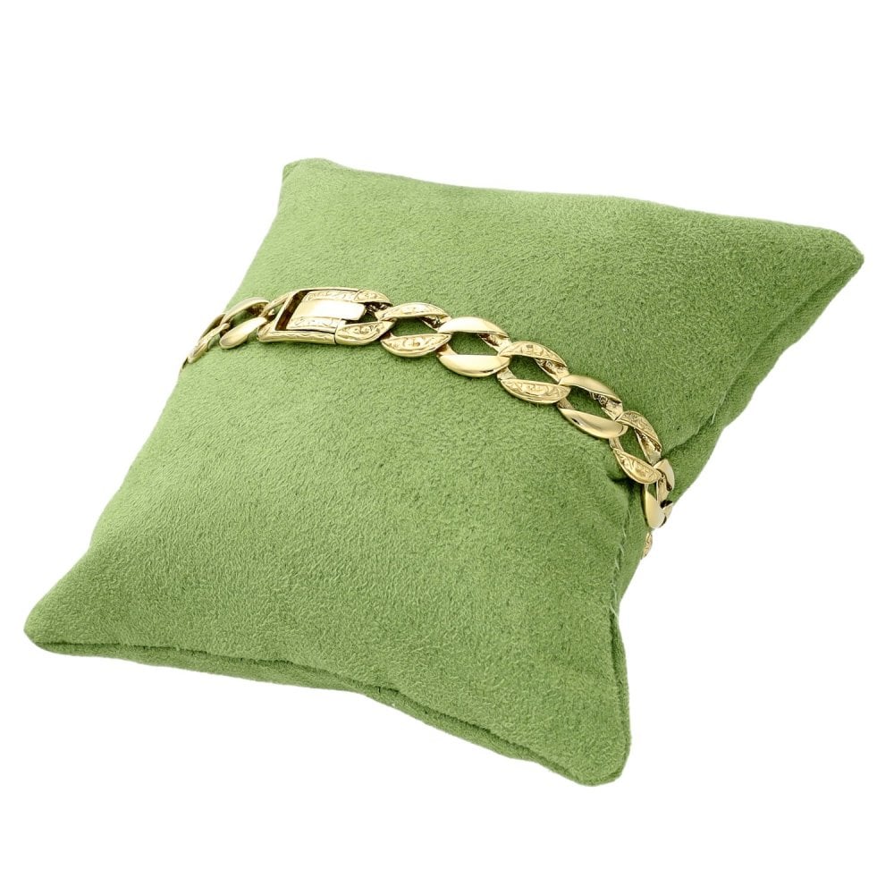 9ct Yellow Gold Plain & Pattern Curb Link Bracelet - 8"