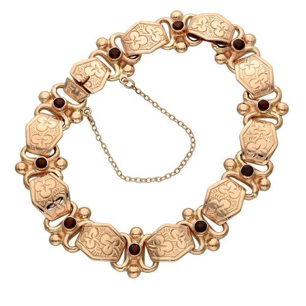 Ladies 9ct Rose Gold Garnet Fancy Link Bracelet - 24.3g