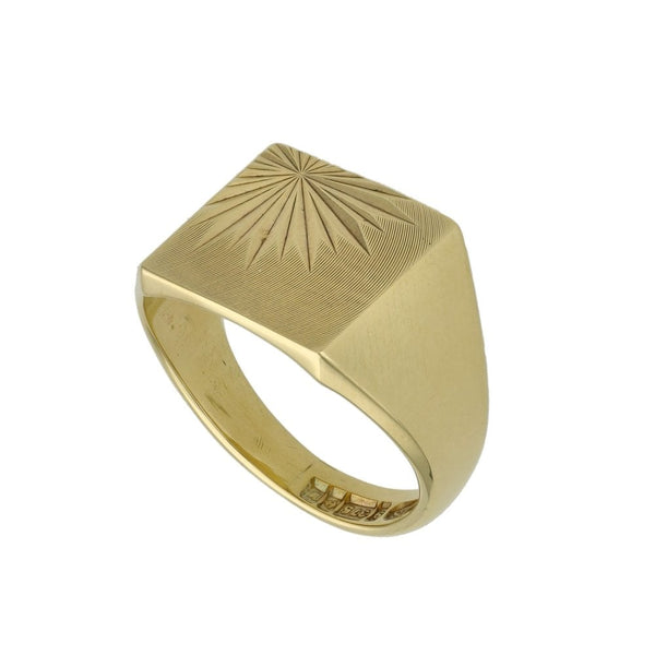 9ct Yellow Gold Square Star Engraved Signet Ring -5.7g