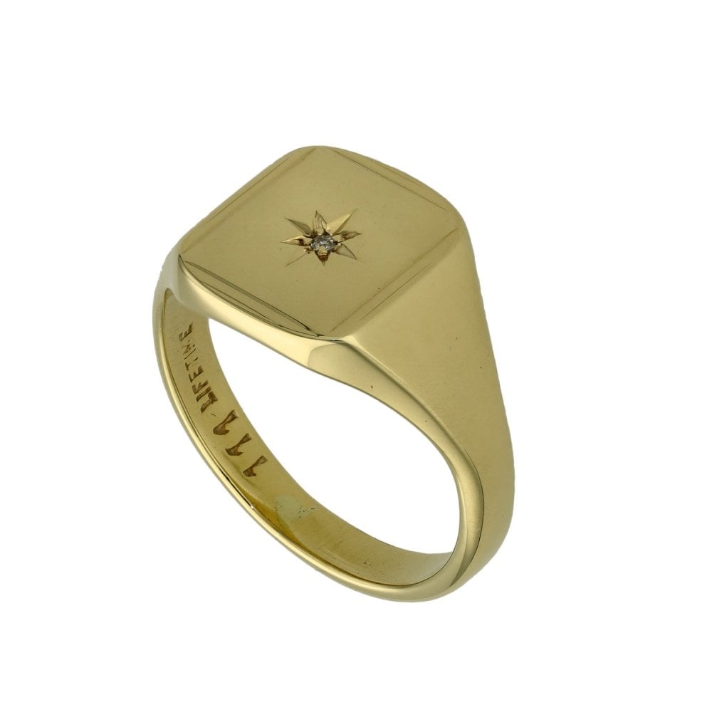 Gents 9ct Yellow Gold Diamond Set Signet Ring - Size V