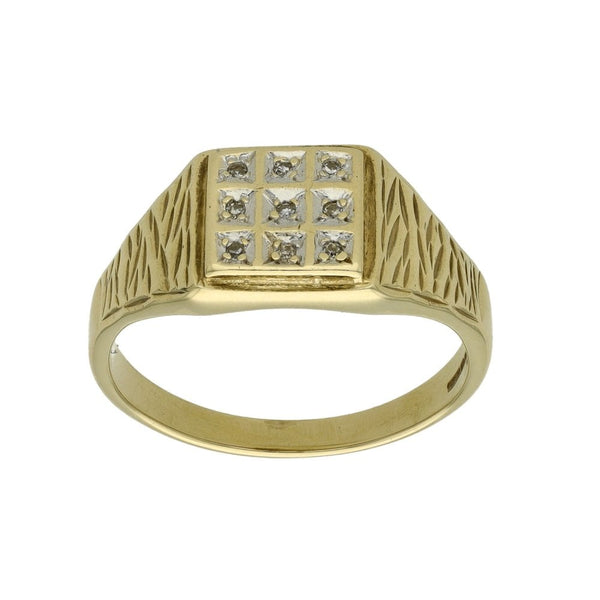 9ct Yellow Gold Diamond Set Signet Ring - Size R