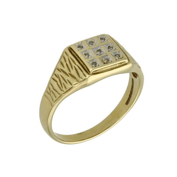 9ct Yellow Gold Diamond Set Signet Ring - Size R