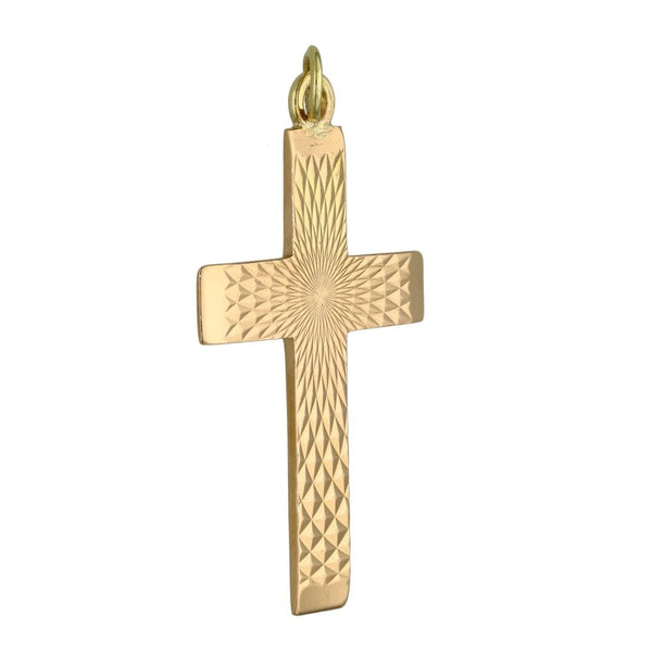 9ct Rose Gold Diamond Cut Cross Pendant - 5.2g