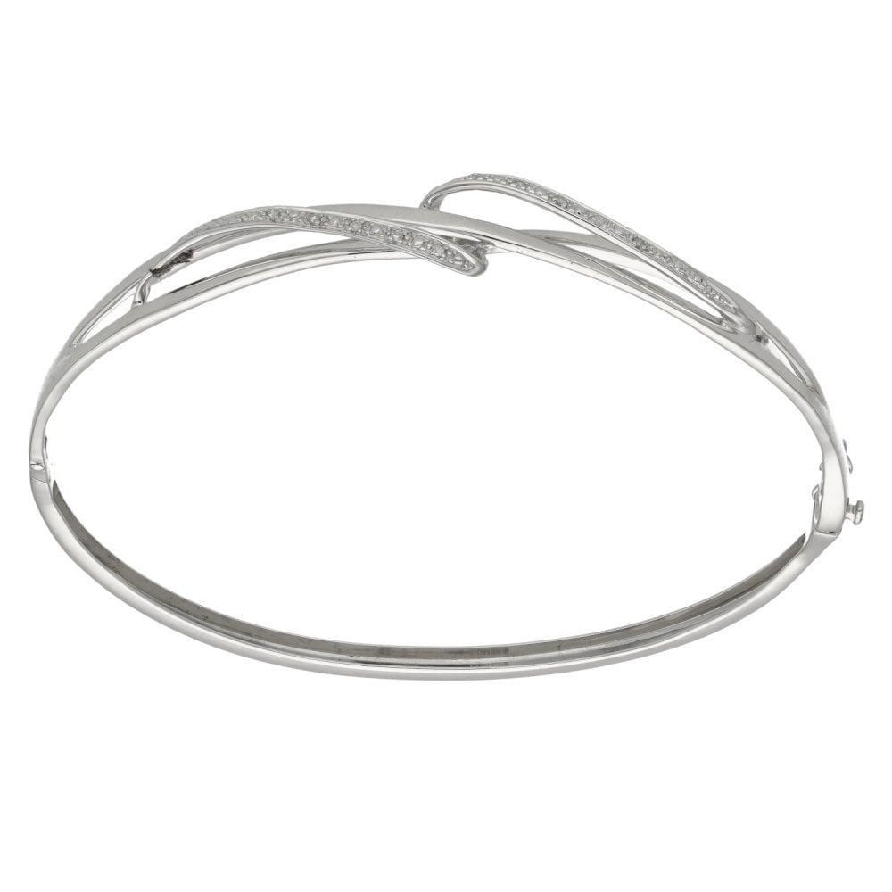 9ct White Gold Diamond Set Twist Bangle - 0.10ct