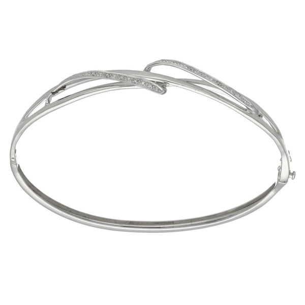 9ct White Gold Diamond Set Twist Bangle - 0.10ct