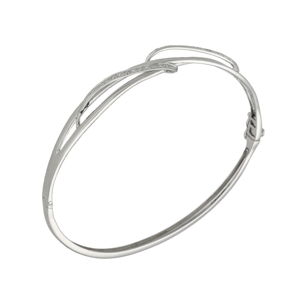 9ct White Gold Diamond Set Twist Bangle - 0.10ct