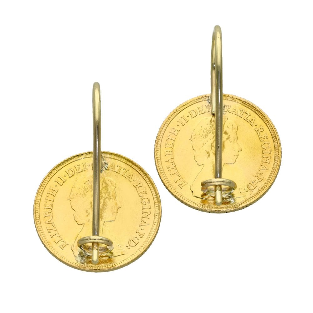 1982 Yellow Gold Half Sovereign Coin Earrings - 9.2g