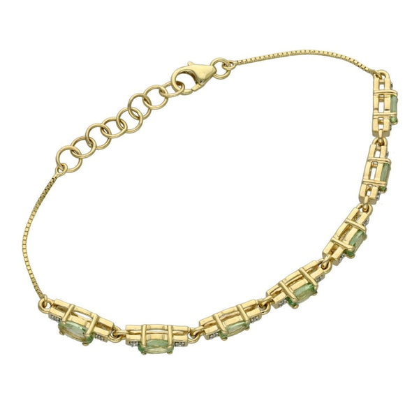 9ct Yellow Gold Green Quartz & Diamond Bracelet - 5.0g