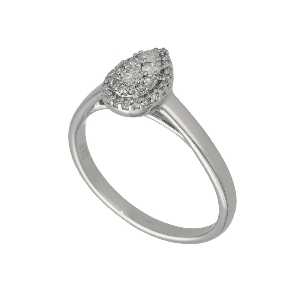 Ladies 9ct White Gold Diamond Cluster Ring - Size R