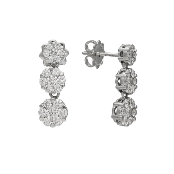 Ladies 18ct White Gold Diamond Set Cluster Drop Earrings
