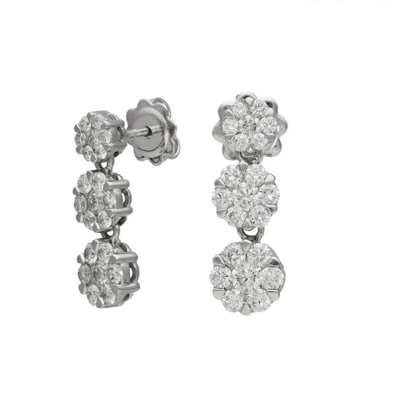 Ladies 18ct White Gold Diamond Set Cluster Drop Earrings
