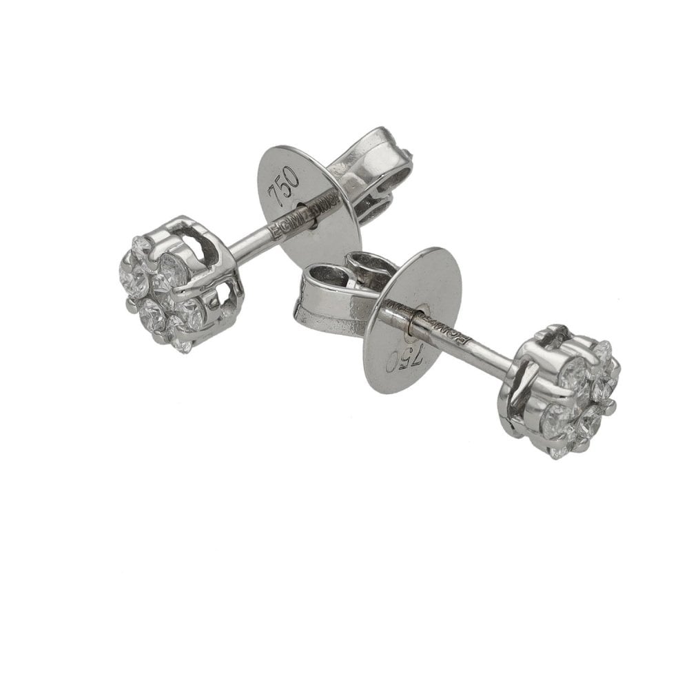 Ladies 18ct White Gold Diamond Set Cluster Stud Earrings