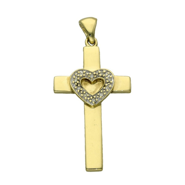 9ct Yellow Gold Plain Cross With Diamond Set Heart