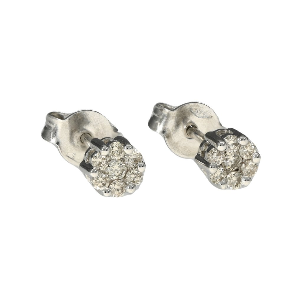 Ladies 9ct White Gold Diamond Cluster Stud Earrings - 0.24ct
