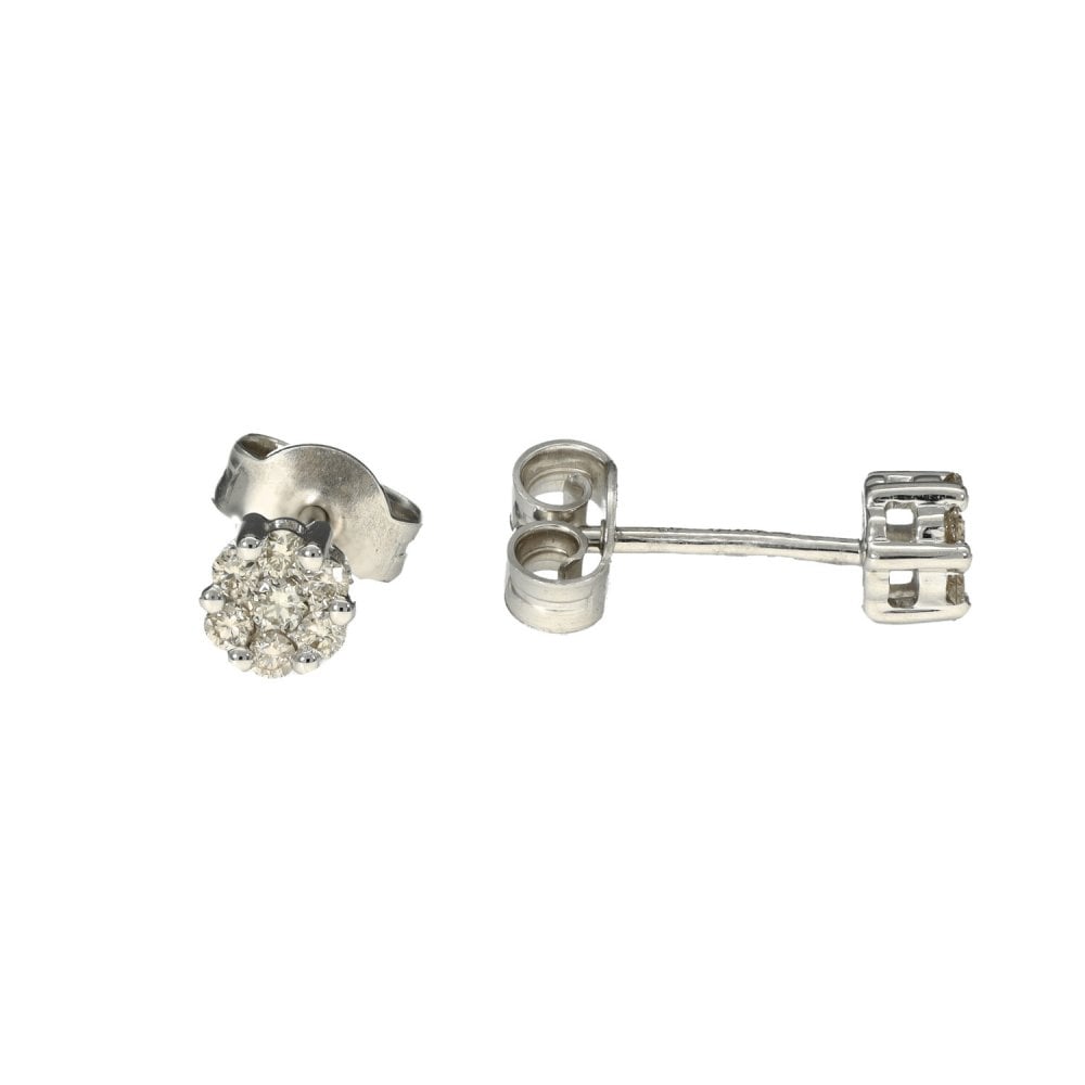 Ladies 9ct White Gold Diamond Cluster Stud Earrings - 0.24ct
