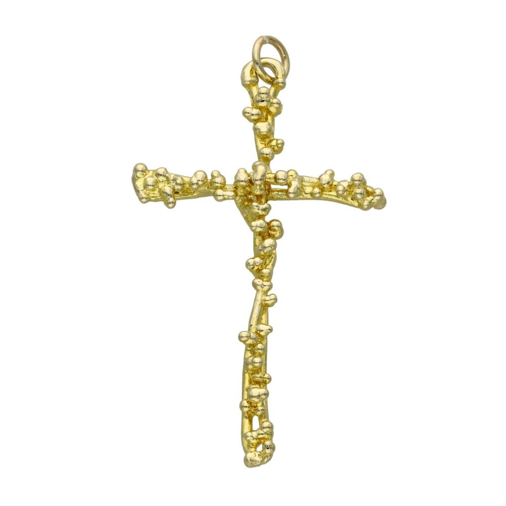 Gents 9ct Yellow Gold Branch-Style Cross Pendant - 4.8g